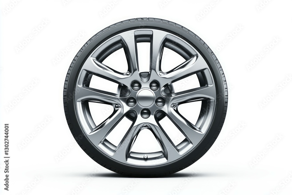 Shiny alloy car wheel on white background. Neural network AI generated Shiny alloy car wheel on white background. Neural network AI generated