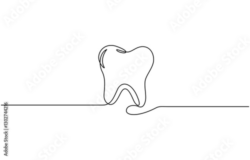 Vector continuous one simple single abstract line drawing of tooth dental clinic and care concept, Single line continuous drawing of tooth simple dental tooth line art vector illustration.