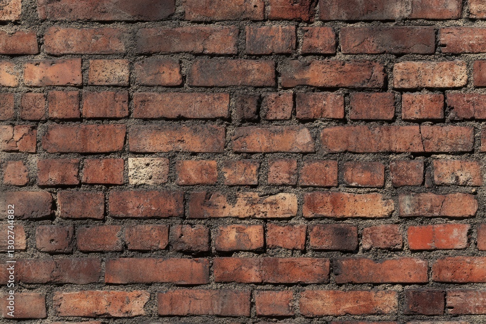 Fototapeta premium Red brick wall with weathered texture. Neural network AI generated
