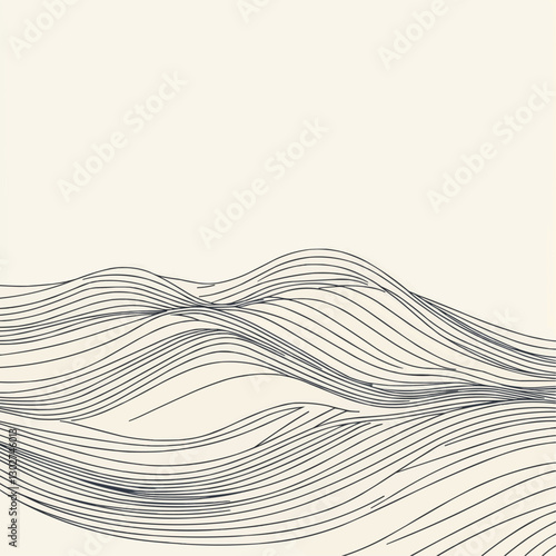Minimalist abstract ocean wave illustration featuring elegant flowing lines and a serene rhythm. The simple, clean composition evokes a sense of calmness and natural beauty