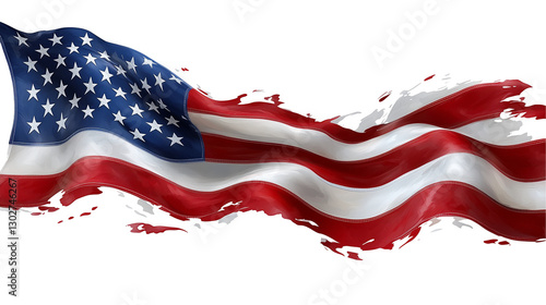 Waving US American flag symbolizing patriotism, unity and freedom with a vintage aesthetic, gives the flag a nostalgic and iconic look.