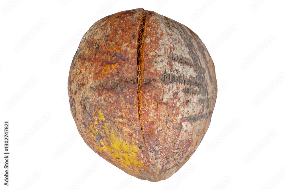 Fototapeta premium Old Coconut Isolated on Transparent Background. Clipping Path.