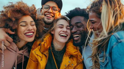 Happy Multicultural Friends Laughing Outdoors