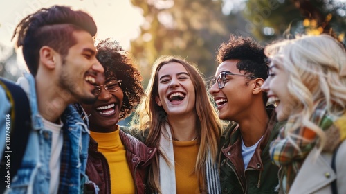 Happy Multicultural Friends Laughing Outdoors