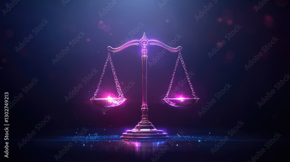 Illuminating digital justice scales with law and harmony icons virtual realm abstract illustration conceptual art legal environment Illuminating digital justice scales with law and harmony icons virtual realm abstract illustration conceptual art legal environment