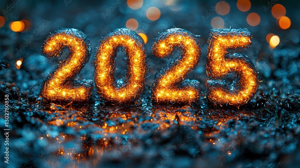 Glowing 2025 new year numbers on dark background. Glowing 2025 new year numbers on dark background.