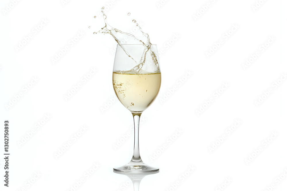White wine in a glass with splash isolated on white background White wine in a glass with splash isolated on white background