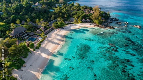 Aerial View of Tropical Beach with Turquoise Water
