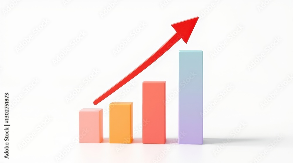 Business Growth Concept - Colorful Bar Chart with Upward Arrow Showing Positive Trend Business Growth Concept - Colorful Bar Chart with Upward Arrow Showing Positive Trend