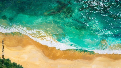 Aerial View of Tropical Beach with Turquoise Water