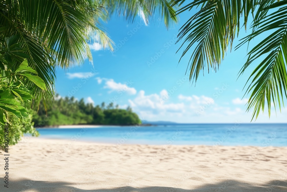 Tropical beach scene, palm trees, ocean view, sunny day, for website background Tropical beach scene, palm trees, ocean view, sunny day, for website background