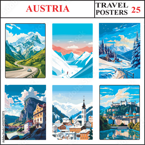 Austria Grossglockner Solden Reiteralm Travel Poster Wall Art Print Collection Set Part 25