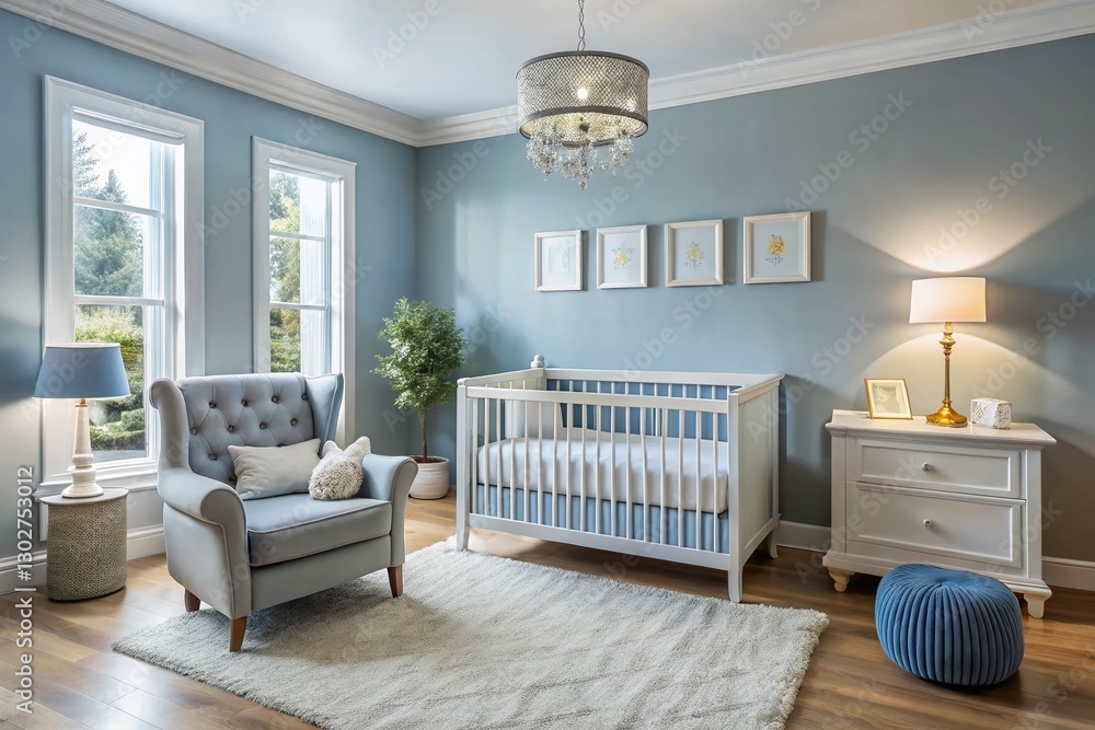 Serene Baby Nursery: Soft Gray & Pale Blue Decor, Crib, and Accessories Serene Baby Nursery: Soft Gray & Pale Blue Decor, Crib, and Accessories