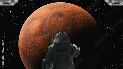 Canvastavla Astronaut observing mars from space station: colonizing mission