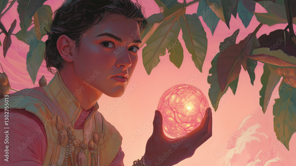 Naklejka premium pink, warrior, magical fruit, fruit, tree, fantasy
