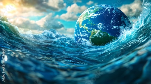 Fototapeta Naklejka Na Ścianę i Meble -  Planet Earth Ocean Waves Global Warming - Climate Change Awareness