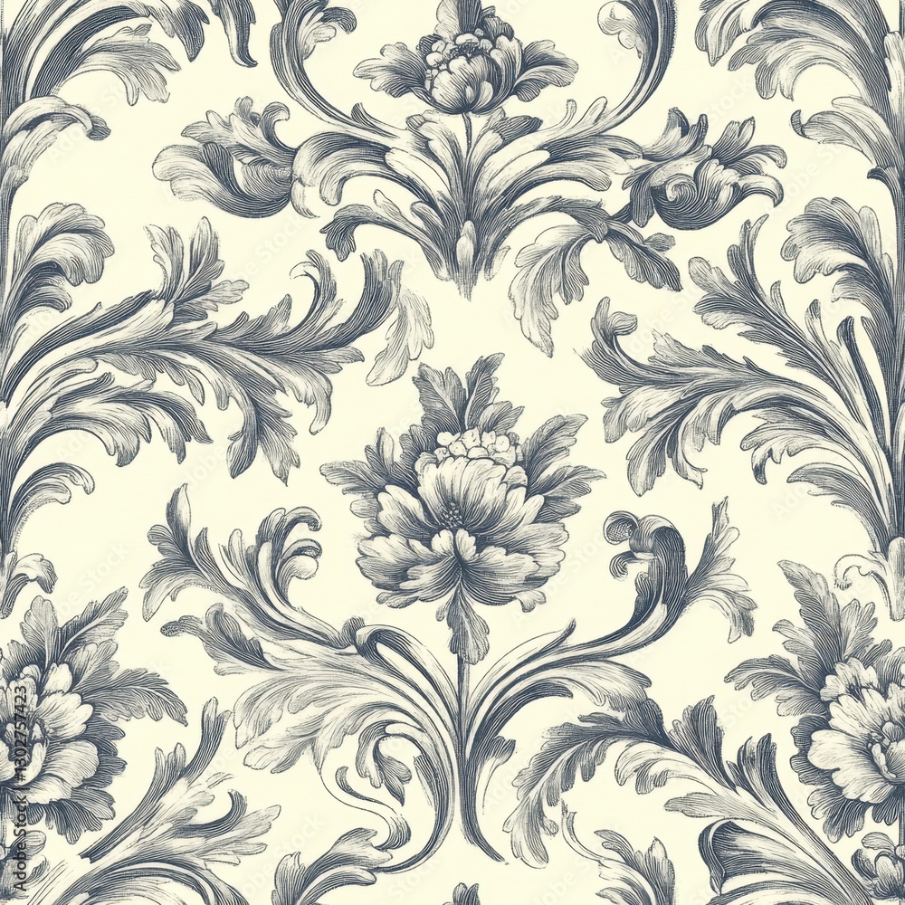 Elegant Blue and Cream Damask Floral Pattern Background Elegant Blue and Cream Damask Floral Pattern Background