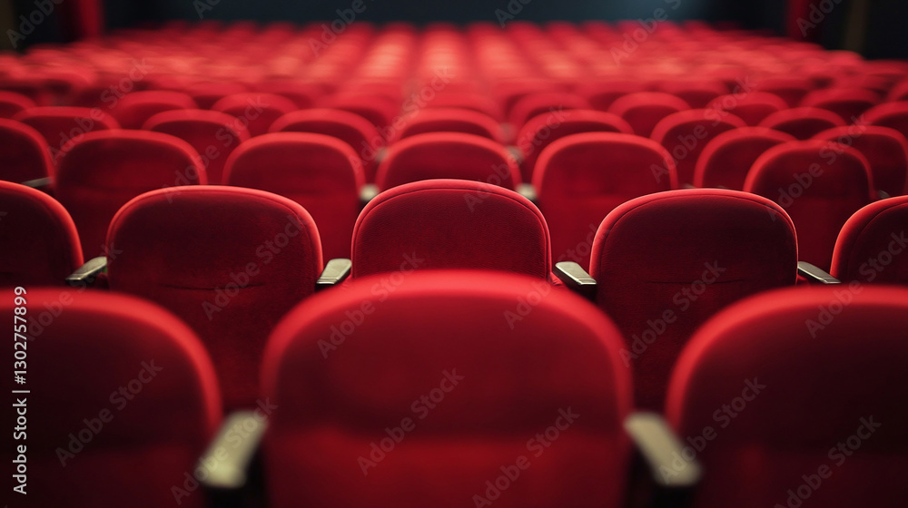 Obraz premium Rows of red seats in a theater, creating a pattern of cushioned comfort for an audience anticipating a performance. Rows of red seats in a theatre.
