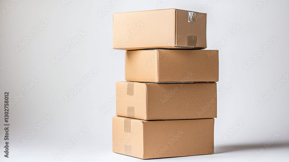 Stack of sealed cardboard boxes, ready for shipping or moving. Neutral studio background, minimalist composition. Good for delivery or storage concept. Stack of sealed cardboard boxes, ready for shipping or moving. Neutral studio background, minimalist composition. Good for delivery or storage concept.
