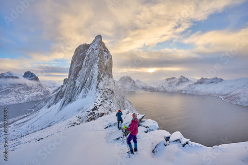 couple  hiking in winter up...
