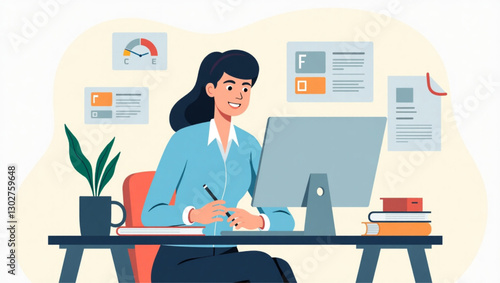 Efficient Female Professional Organizing Digital Files, Documents, and Multimedia Content