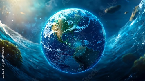 Wallpaper Mural Glowing Earth, Ocean Waves, Global Concept - Sustainability Torontodigital.ca