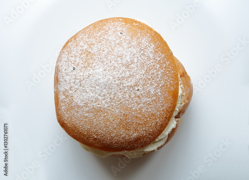 Swedish pastry called semla. Above angle. photo