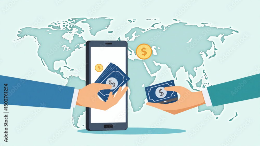 Global E-commerce Transactions: User Receiving Money via Smartphone Financial Apps and International Currencies Global E-commerce Transactions: User Receiving Money via Smartphone Financial Apps and International Currencies
