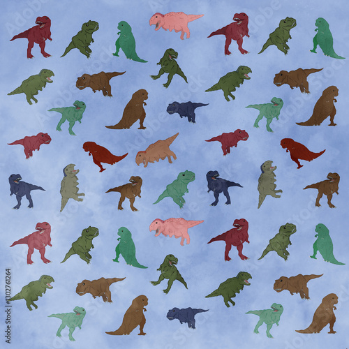 Cool and cute Tyrannosaurus pattern wallpaper Blue version