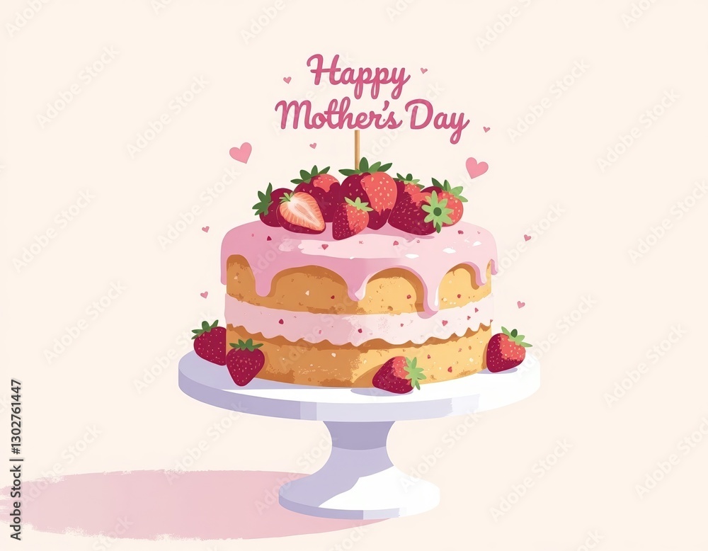 3D Mother's Day Cake with Pink Frosting and Strawberries for Social Media Posts 3D Mother's Day Cake with Pink Frosting and Strawberries for Social Media Posts