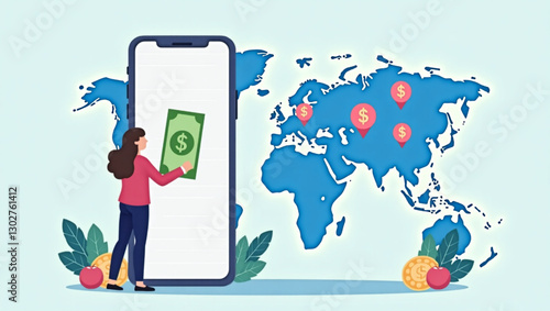 Global E-commerce Transactions: User Receiving Money via Smartphone Financial Apps and International Currencies