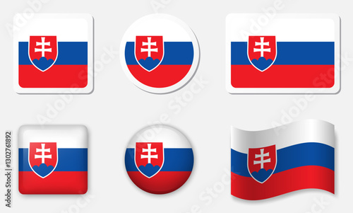 Flag of Slovakia icons collection. Flat stickers and 3d glass vector elements on white background. Free Download Flag of Slovakia icons collection. Flat stickers and 3d glass vector elements on white background. - GFXLoad
