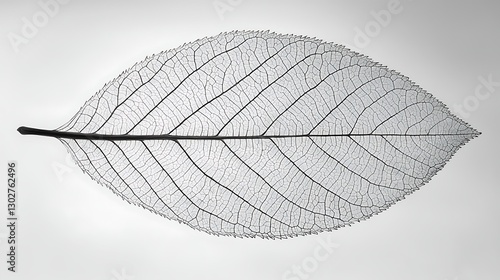 Detailed leaf veins, light gray background, natural object, visual study, for educational or artistic use
