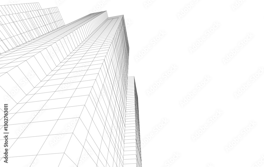 Abstract Architectural Wireframe of Modern Skyscrapers - 3D Perspective View Abstract Architectural Wireframe of Modern Skyscrapers - 3D Perspective View