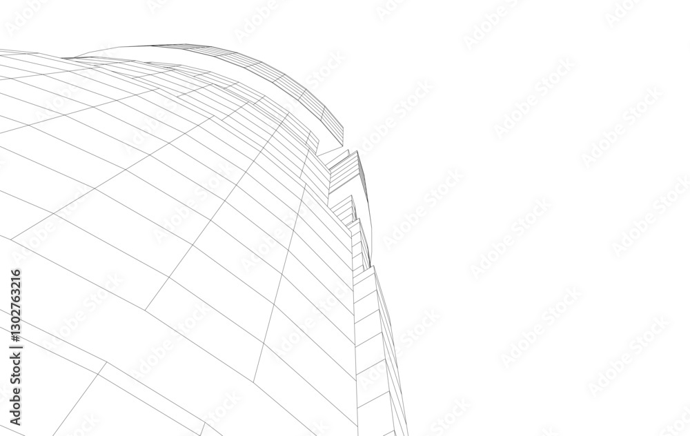 Abstract Architectural Wireframe of Modern Skyscrapers - 3D Perspective View Abstract Architectural Wireframe of Modern Skyscrapers - 3D Perspective View