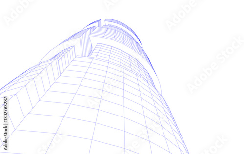 Abstract Architectural Wireframe of Modern Skyscrapers - 3D Perspective View