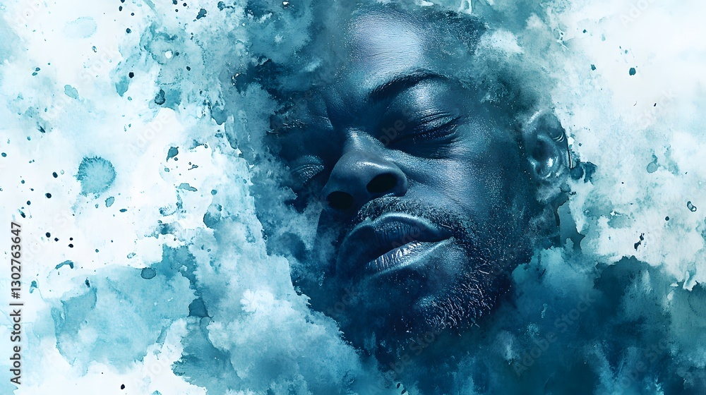 Fototapeta premium Ethereal Portrait of Man in Dreamlike Blue Abstract Art