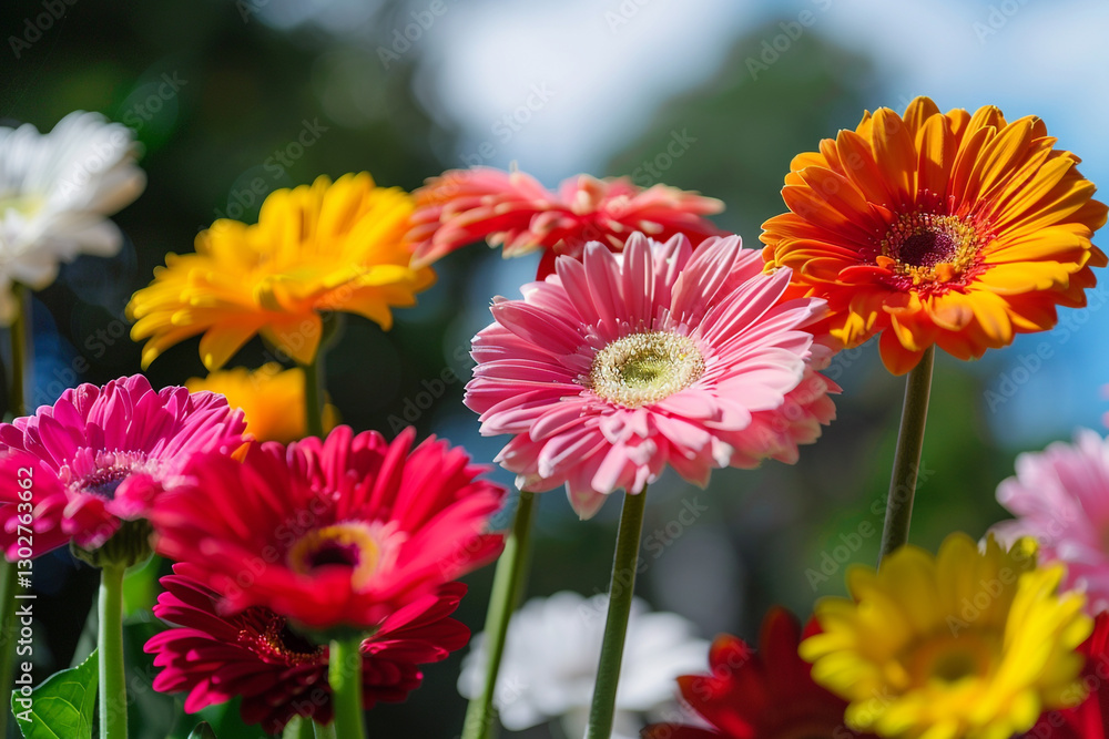 A symphony of vibrant gerbera daisies dancing in the gentle breeze, their cheerful colors igniting sparks of joy and affection in the heart. A symphony of vibrant gerbera daisies dancing in the gentle breeze, their cheerful colors igniting sparks of joy and affection in the heart.