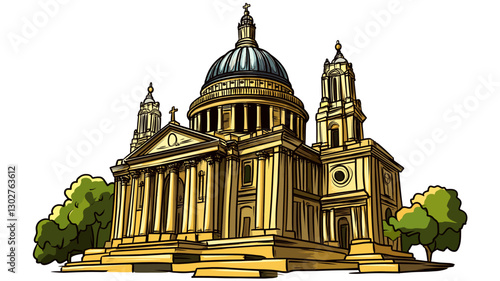 Vector comic hand-drawn illustration of Saint Pauls Cathedral. St. Paul's Cathedral in London