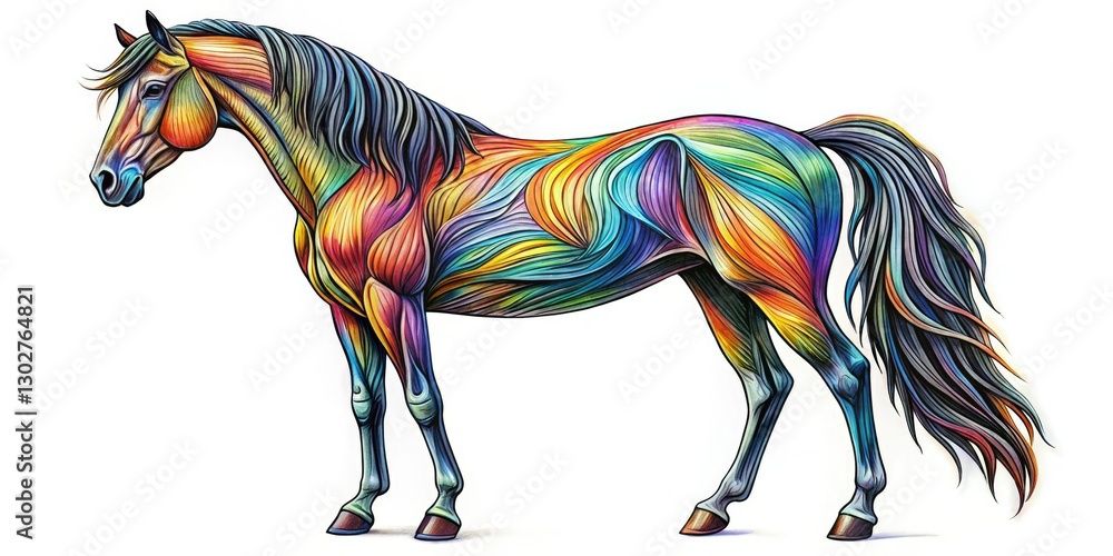 Obraz premium Color this black-outlined horse! Its curvy silhouette, presented in side profile, makes a lovely equestrian coloring page.