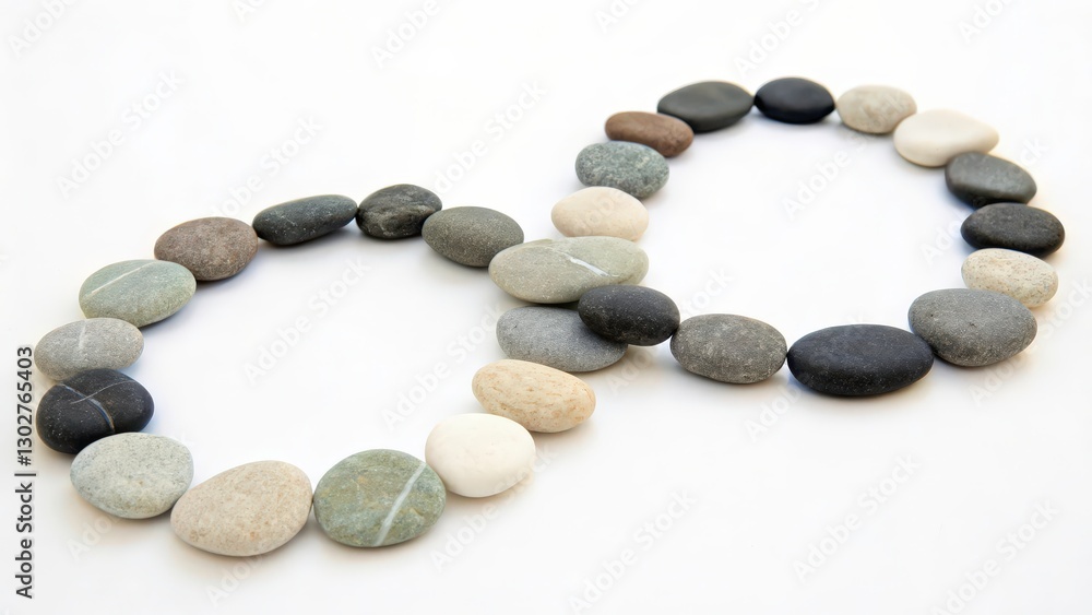 An infinity symbol made of polished pebbles in various shades of gray, white, and black. An infinity symbol made of polished pebbles in various shades of gray, white, and black.