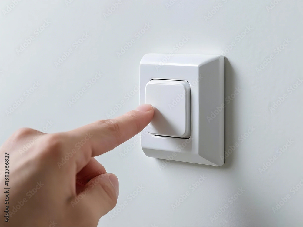Close up hand push switch on-off electric light.A hand pressing the key of the electric switch. Concept of energy and power saving. Close up hand push switch on-off electric light.A hand pressing the key of the electric switch. Concept of energy and power saving.