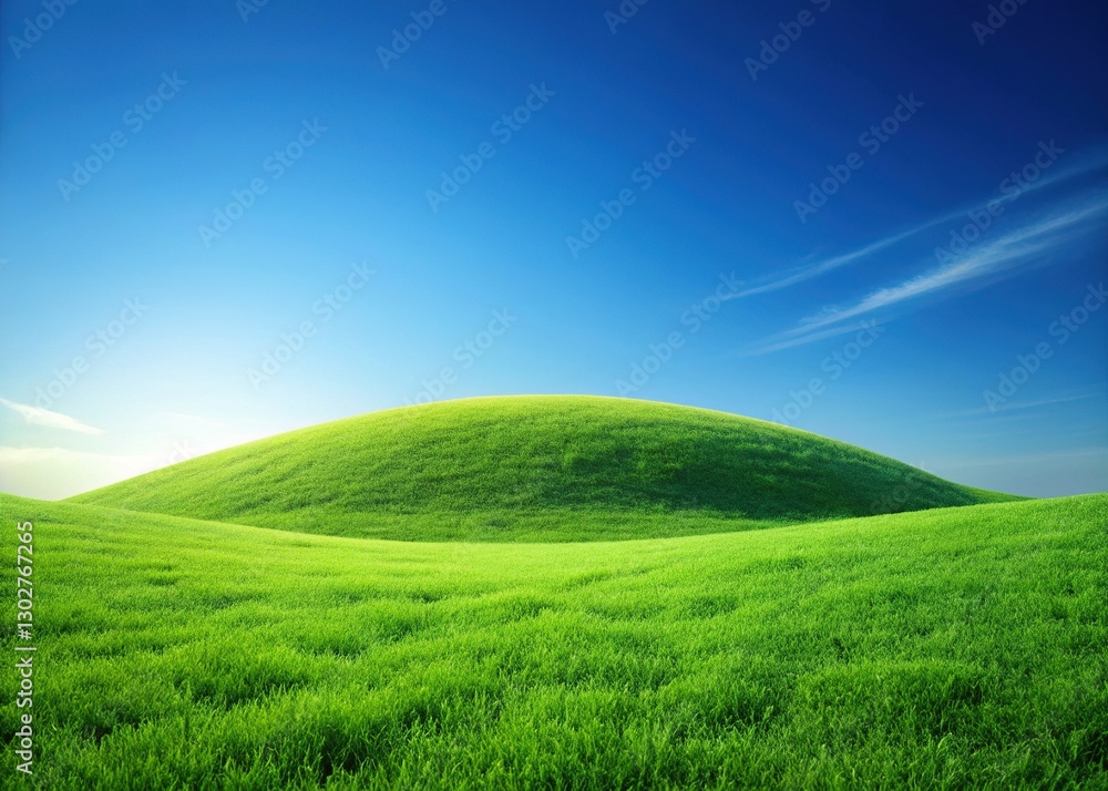 Obraz premium Serene Rolling Green Hill Under Clear Blue Sky - Minimalist Landscape Stock Photo