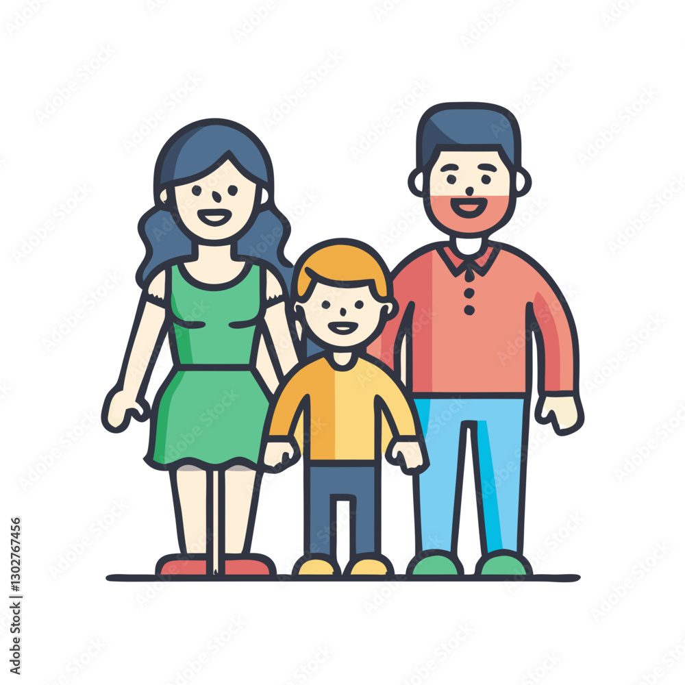 Family outing vector icon depicting a joyful family with parents and a child, enjoying time together in a cheerful atmosphere Family outing vector icon depicting a joyful family with parents and a child, enjoying time together in a cheerful atmosphere