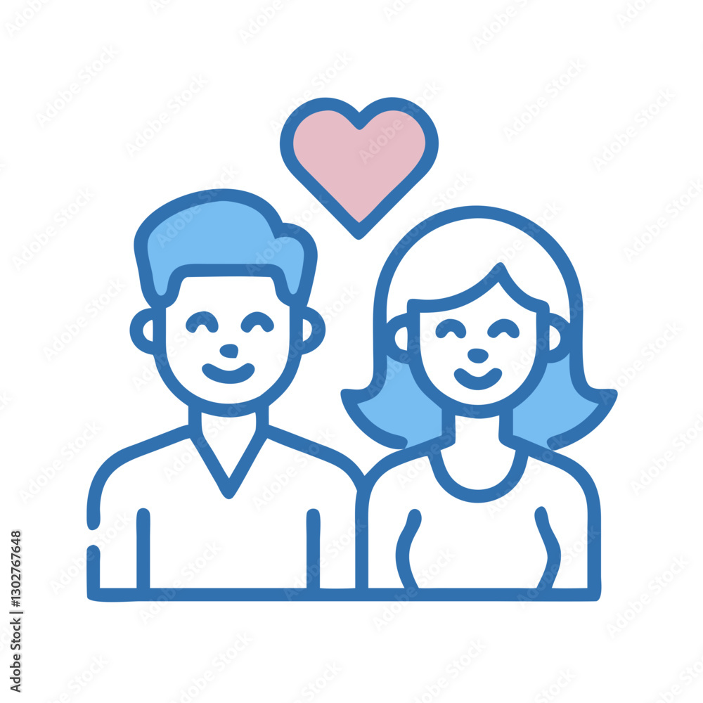 Happy couple icon represents love and joy in a simplified vector style suitable for various design applications Happy couple icon represents love and joy in a simplified vector style suitable for various design applications