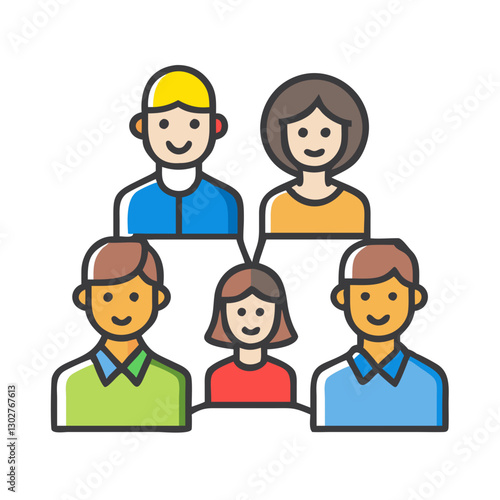 Family reunion icon illustrating connection and togetherness among multiple family members of diverse generations