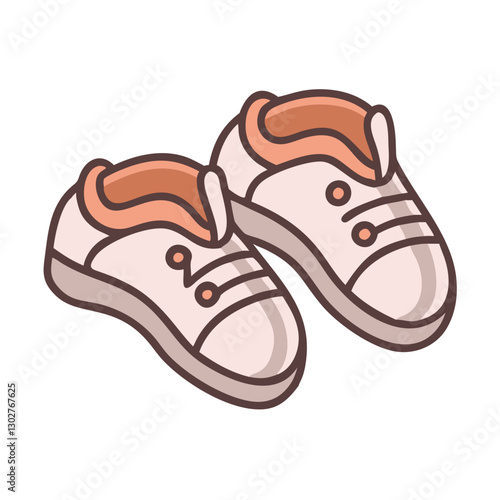 Delightful first baby shoes icon showcasing a pair of cute white sneakers designed for infants with a soft orange accent and easy closure for comfort