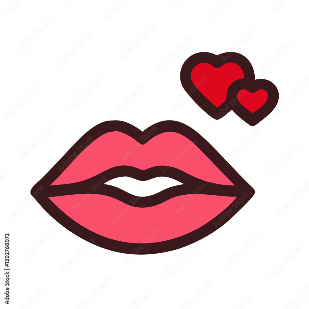 Vector kiss icon featuring stylized lips and hearts in a playful design suitable for romantic themes Vector kiss icon featuring stylized lips and hearts in a playful design suitable for romantic themes