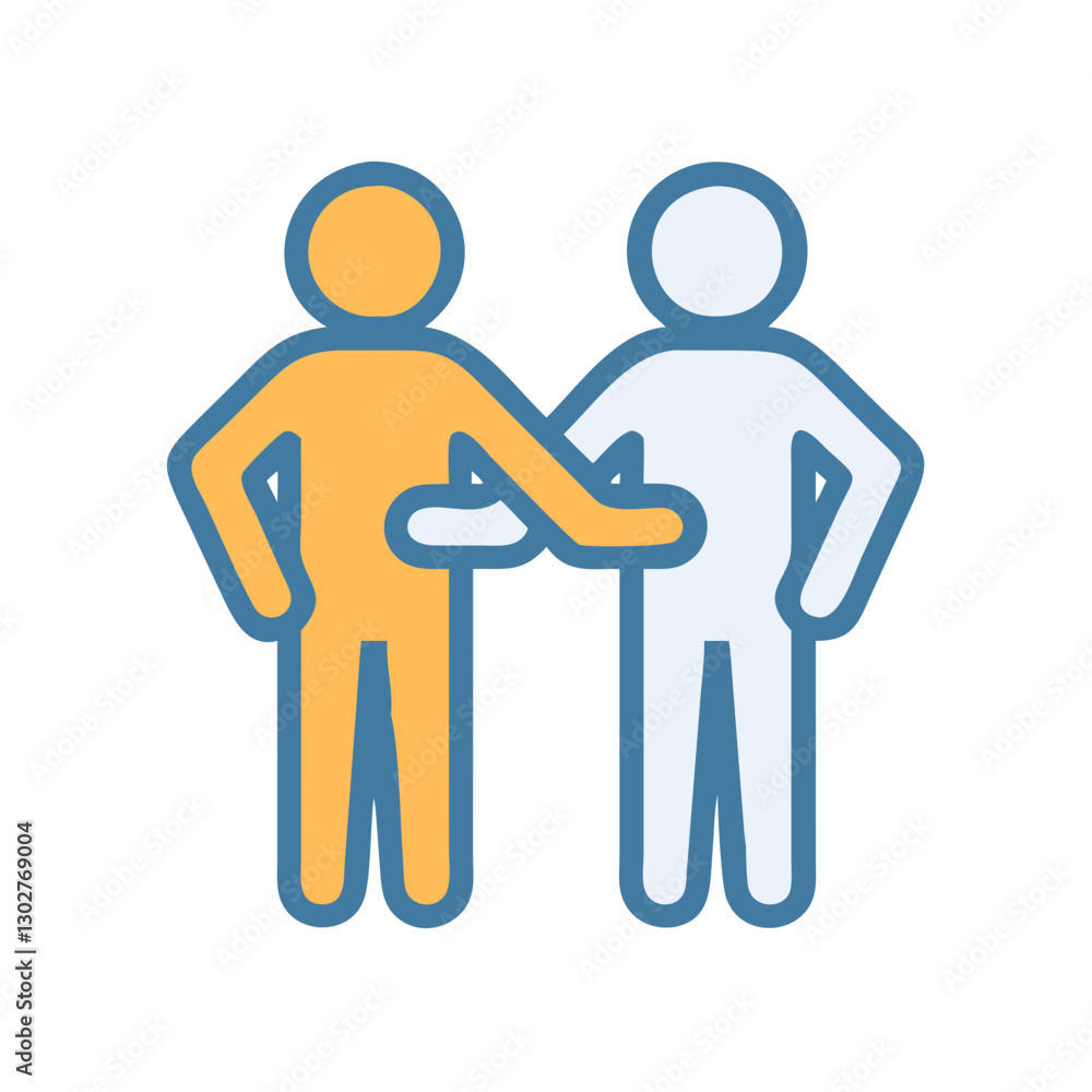 Two simple human figures in a vector design illustrating friendship and support in a collaborative environment Two simple human figures in a vector design illustrating friendship and support in a collaborative environment