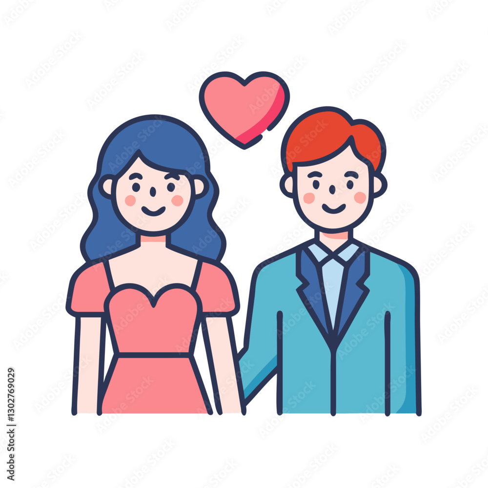 Couple celebrating love with a heart symbol in a modern vector icon design representing romance and affection Couple celebrating love with a heart symbol in a modern vector icon design representing romance and affection
